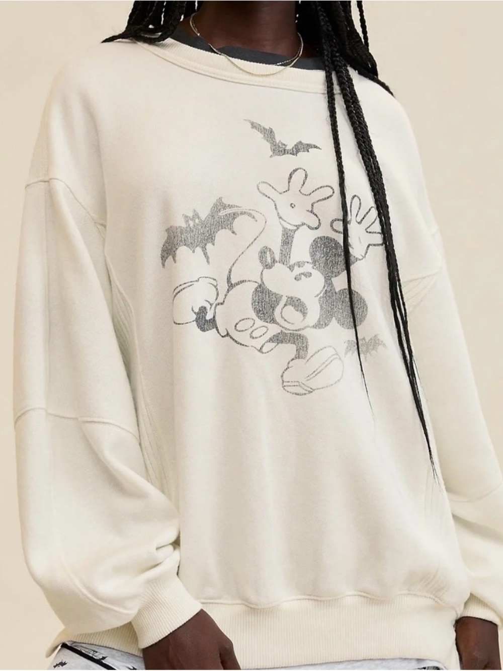 Aerie Disney Oversized Cream Sweatshirt - Halloween Mickey Print